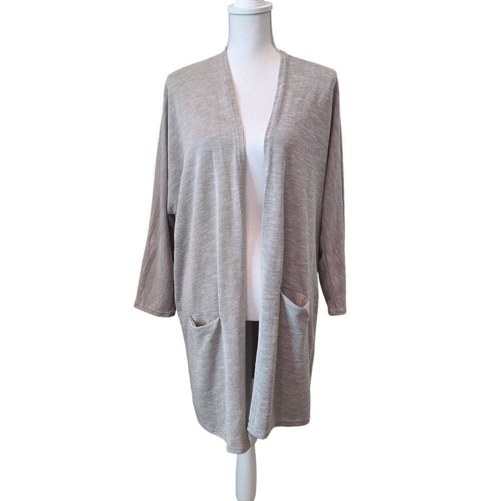 NWT Waffle Knit Open Cardigan Neutral Minimalist Loungewear Duster Medium